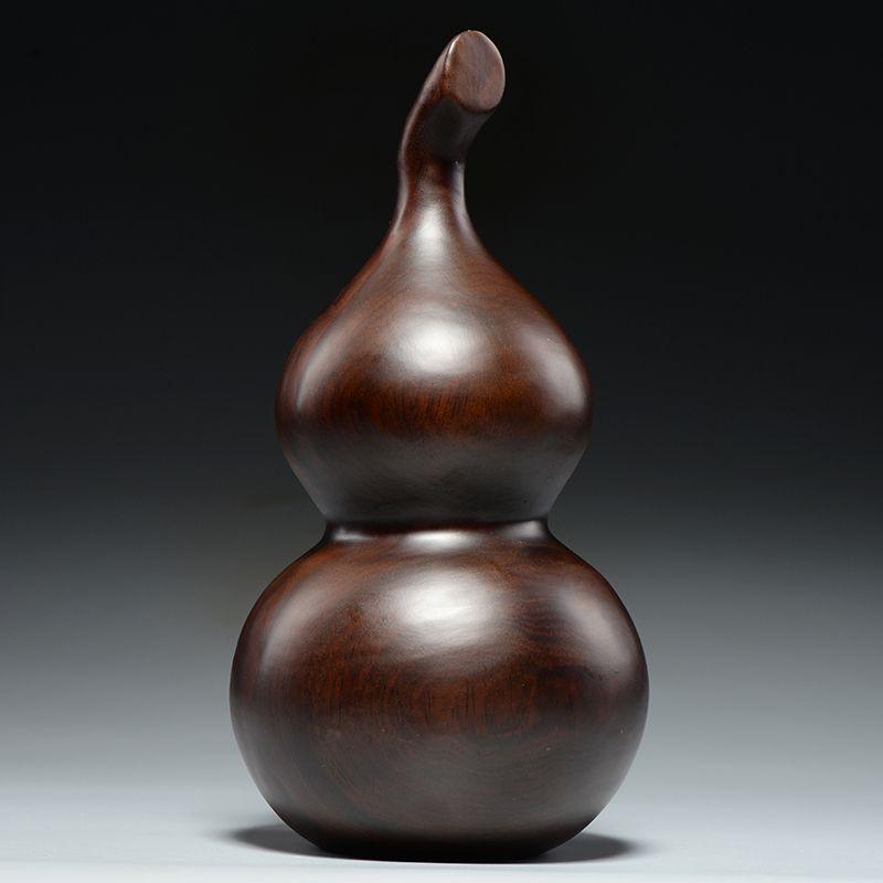 Ebony Wood Carved Gourd Ornament - Solid Red Wood Yuqin Decoration for Living Room Tabletop