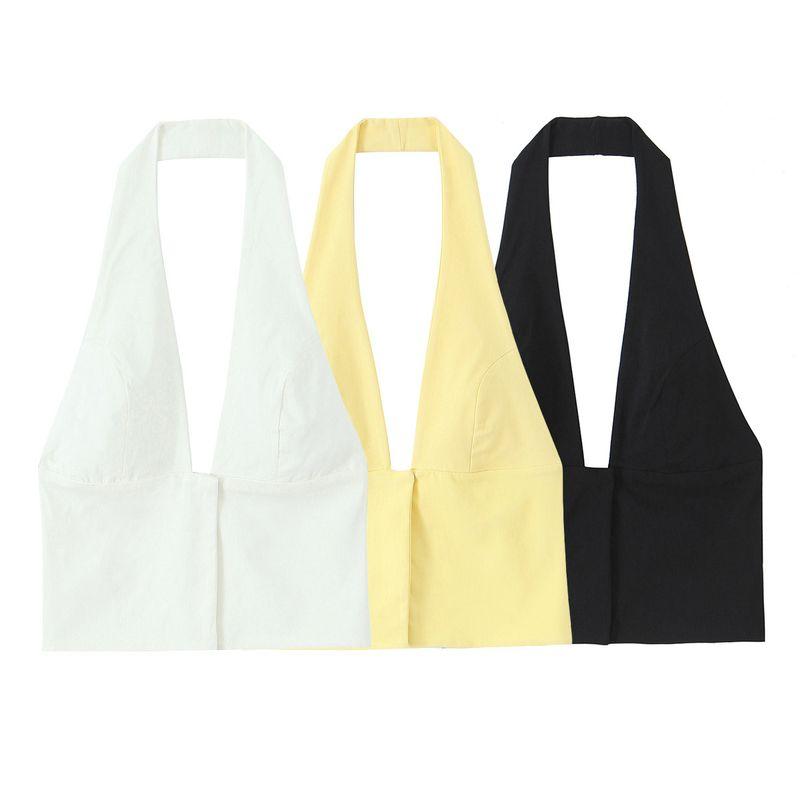 Kaslead New Arrival Women's Clothing Fashion Style Fashion Minimalist Stretch Hanging Collar Tops 0085339