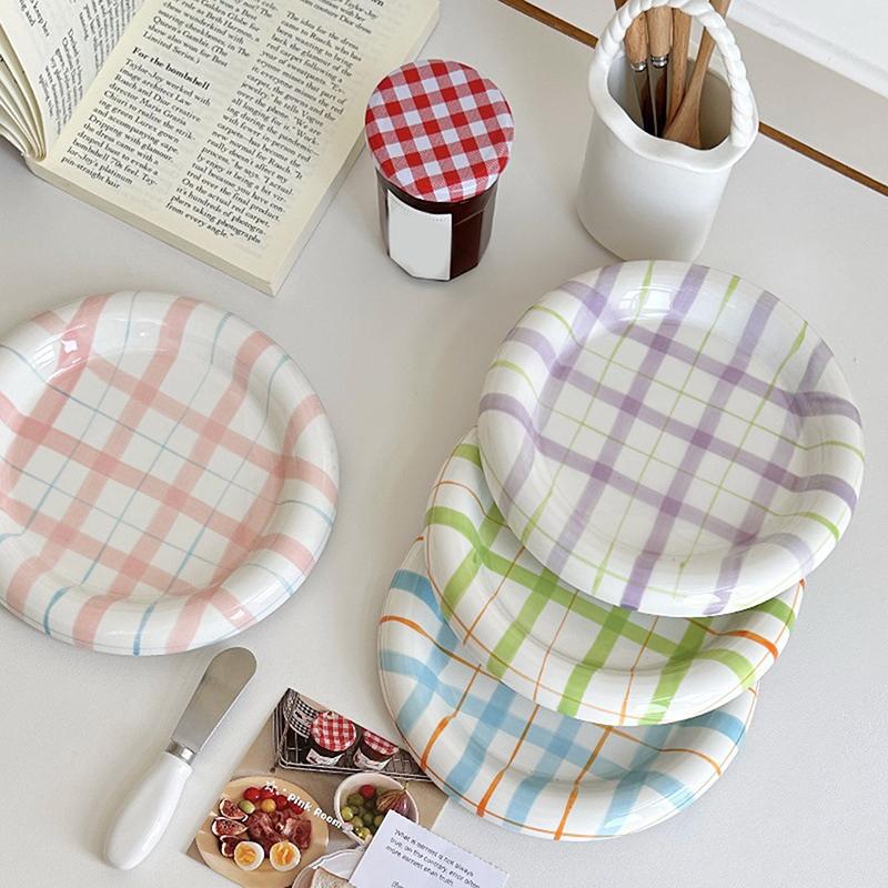 Cute Korean Ceramic Plate Unique Plate For Cake Food Dinner Breakfast Dessert Salad Decorative Dish 8 Inch Table Decorations
