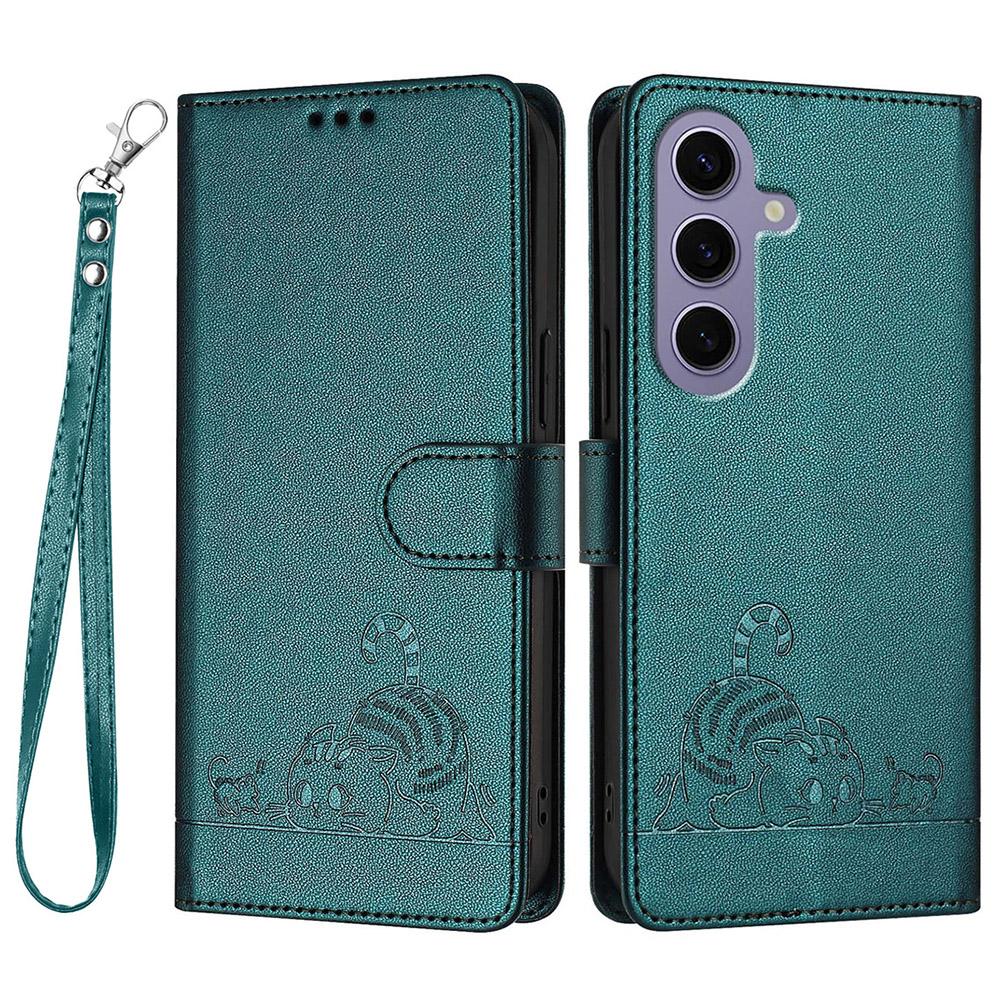 For Samsung Galaxy S24 Case with Strap RFID Blocking Leather Wallet Phone Cover Cat Mouse Pattern