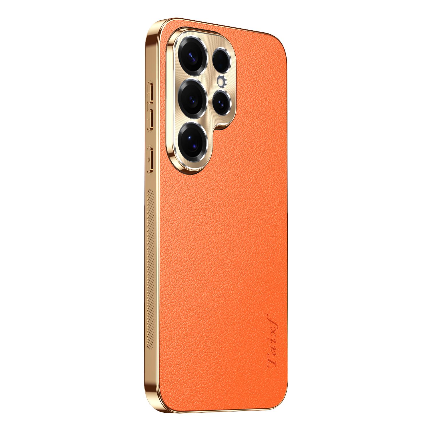 

Leather Texture Lichee Pattern Plating Cover For SamSung Galaxy S25 Ultra FE S25 Edge Plus Lens Protection Shockproof Case Shell Galaxy S25+ оранжевый