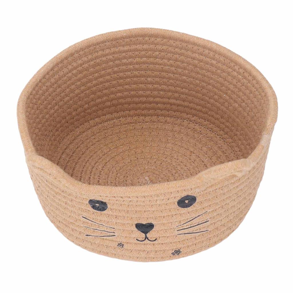 Cat Ear Cotton Rope Storage Basket Multi Functional Washable Round Woven Storage Basket for