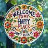 Chic Welcome To My Happy Place Metal Sign 2D Flat Wall Art Home Decor Durable Metal Print For Living Room Bedroom Kitchen Bathroom Halloween