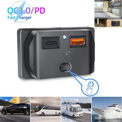 12V-24V Car Phone Charger Socket with Switch PD QC3.0 Fast Car Charger Waterproof Quick Charge Power Adapter Outlet for Boat Truck RV Motorcycle