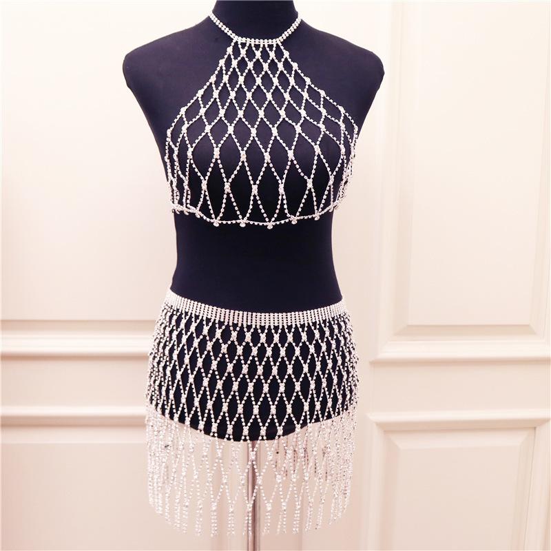 European And American Jewelry Sexy Rhinestone Body Chain Luxury Underwear Set Ins Internet Celebrity Nightclub Fringed Body Jewelry Chain