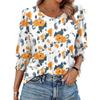 Women's Autumn Tops Loose Casual Printed Seven Quarter Sleeve Round Neck T-shirt Top Fashion Commute T-shirts