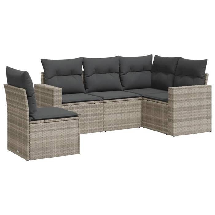VidaXL Salon de Jardin avec Coussins 5 pcs, Canapés de Terrasse, Ensemble de Meubles de Patio, Mobilier d'Extérieur, Gris 3218962