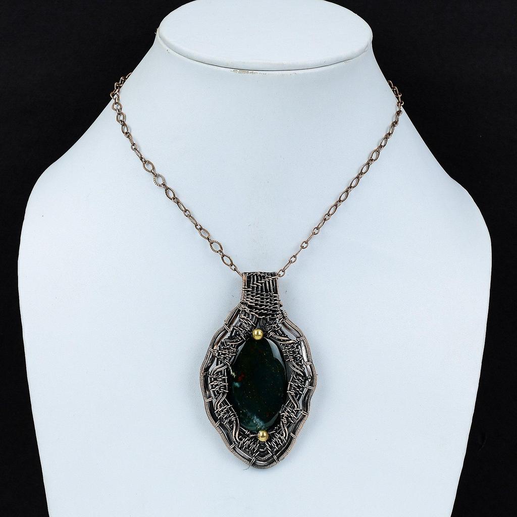 Bloodstone Pendant Copper Wire Wrapped Pendant Beautiful Copper Jewelry Handmade Pendant Wire Wrapped Jewelry Gift For Her Gemstone Pendant