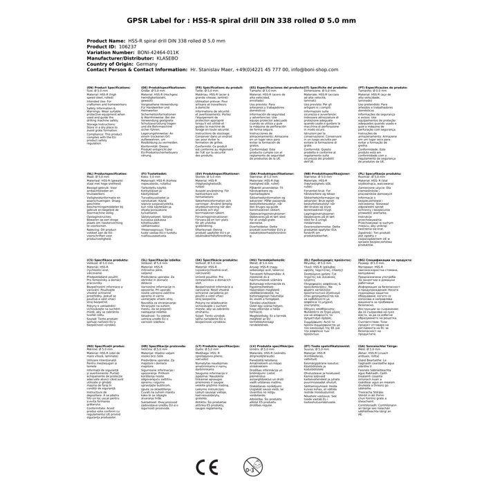 Foret hélicoïdal HSS-R DIN 338 laminé Ø 5,0 mm