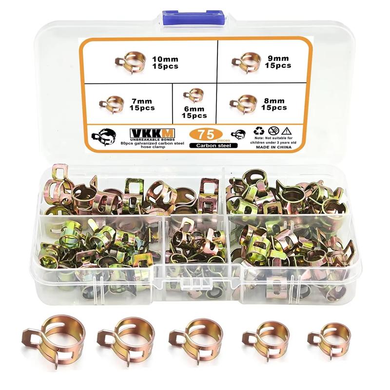 

Комплект из 75 хомутов для шлангов 6-10 мм, 90 хомутов для шлангов 6-16 мм из марганцевой стали с пружинным приводом, подходит для трубопроводов и автомобилей.