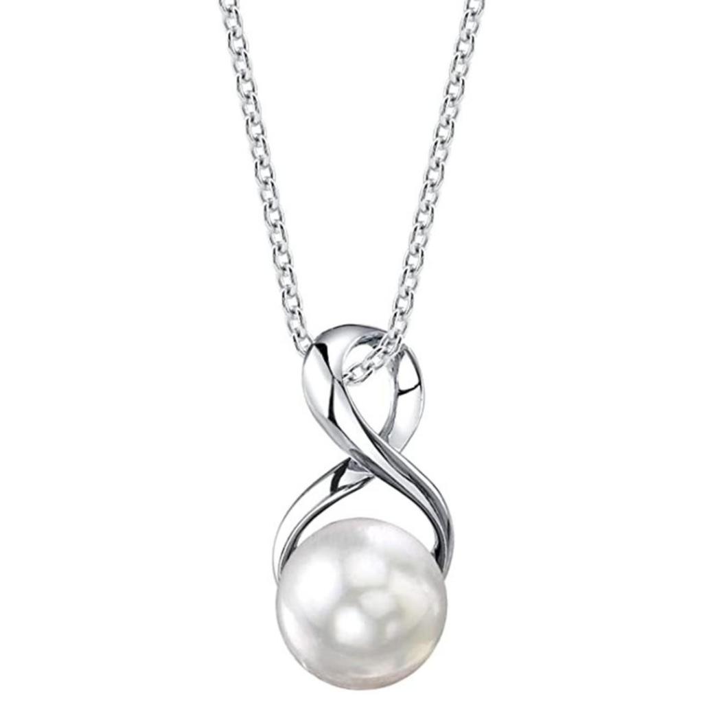 Twisted Infinity Loop Single Round Pearl Pendant Women Classic Cable Chain Clavicle Necklace