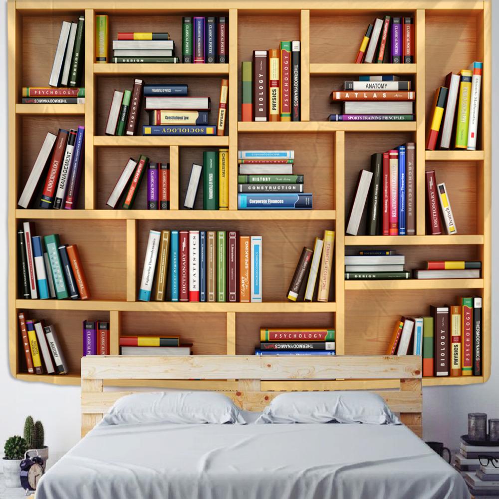 Bookshelf Book Tapestry Wall Hanging Family Bedroom Decoration Polyester Fabric Bohemian Bedspread Art Printing