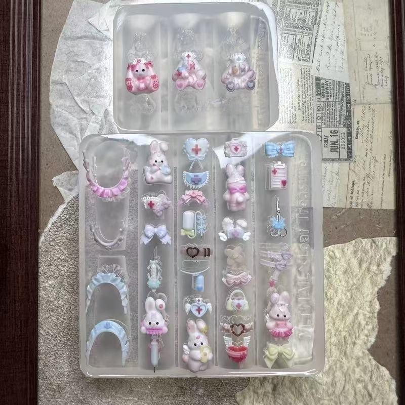 Cartoon Cute Lace Bow Rabbit Silicone Nail Molds Transparent Carving Nail Template Manicure Design Tool Diy Nail Art Decoration