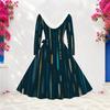 Women Plus Size Furry V Neck Long Sleeve Dark Blue Abstract Print Belted A Line Midi Dress