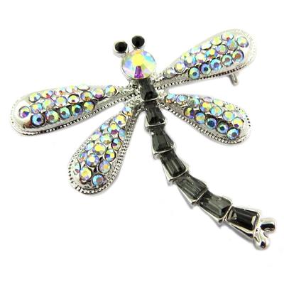 [P7621] - Designer Brosche 'Libelle' grau weiß silber - 40x40 mm