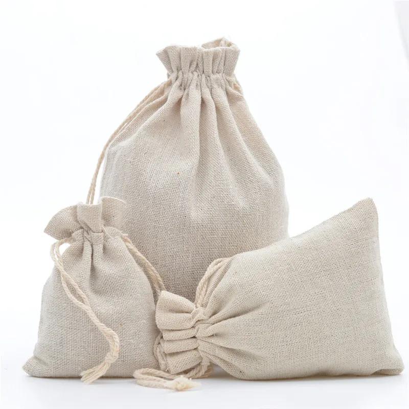 10pcs Natural Drawstring Cotton Gift Bag Miscellaneous Grain Jewelry Cosmetic Packaging Bag Festival Candy Reusable Sachet Sack