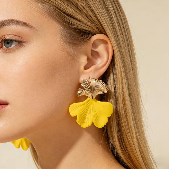 Women Boho Flower Earrings Lightweight Fabric Yellow Flower Ear Studs Holiday Earrings for Parties Beach Summer Vacation