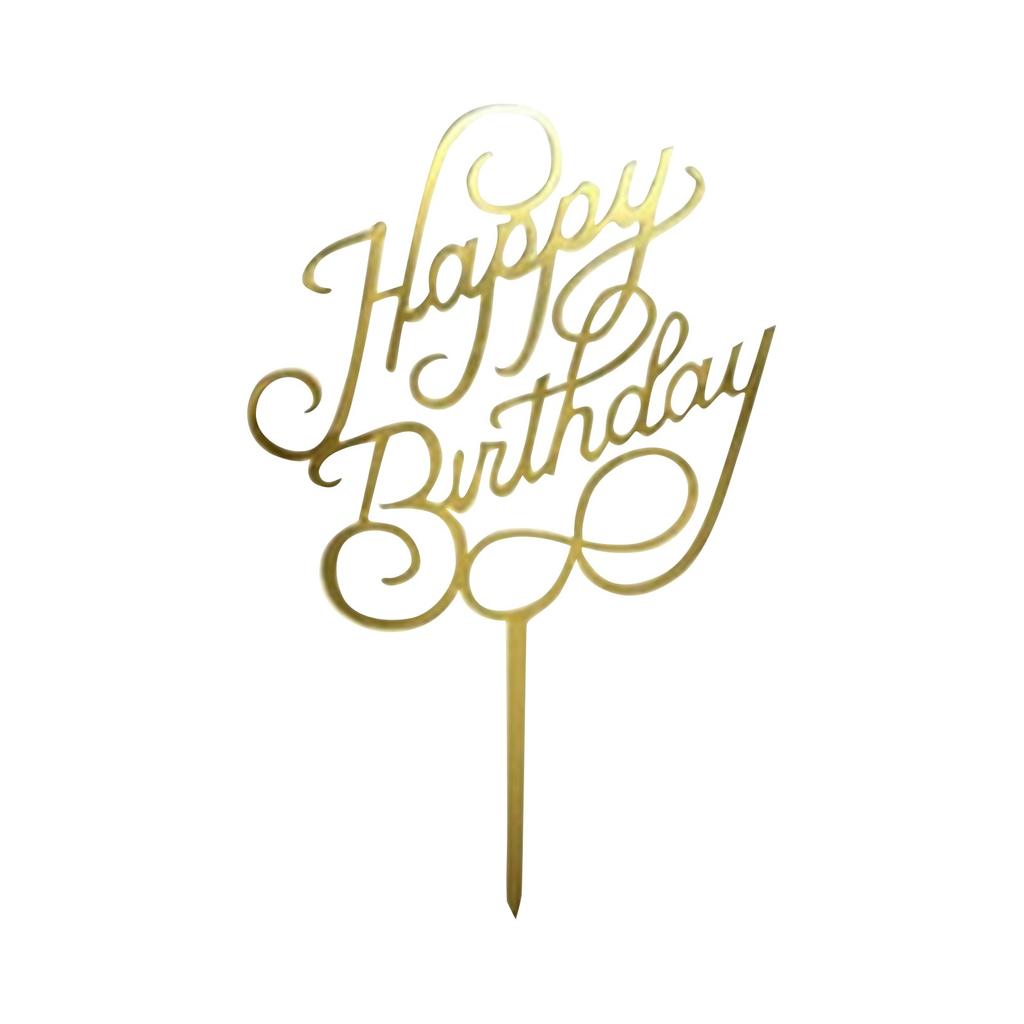 New Happy Birthday Cake Toppers For Baby Kids Adult Birthday Party Cake Decoration Gold  Acrylic DIY Baking Cake Tools