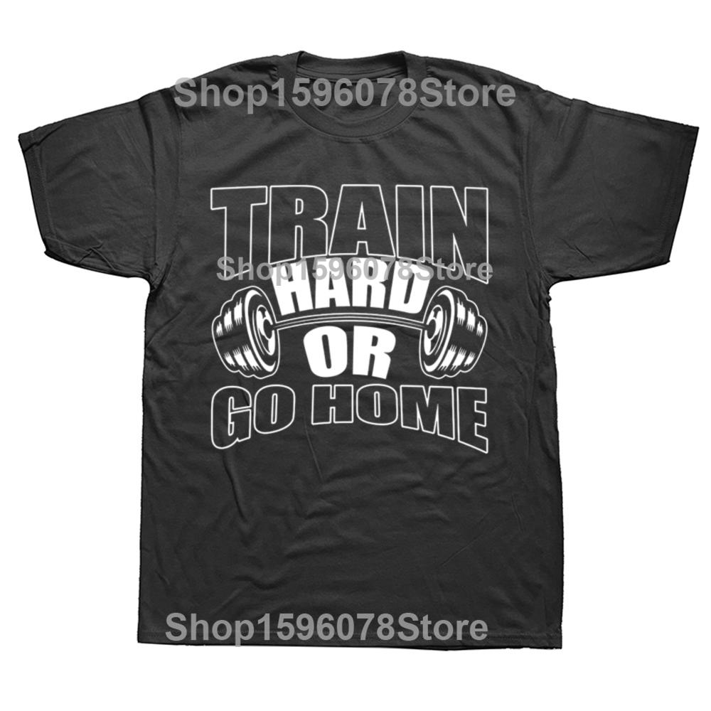 Rolig Träna Hårt Eller Gå Hem Gyms Träningsbomulls-T-shirts Herr Dammode Casual T-shirt Lös Oversized Streetwear T-shirt