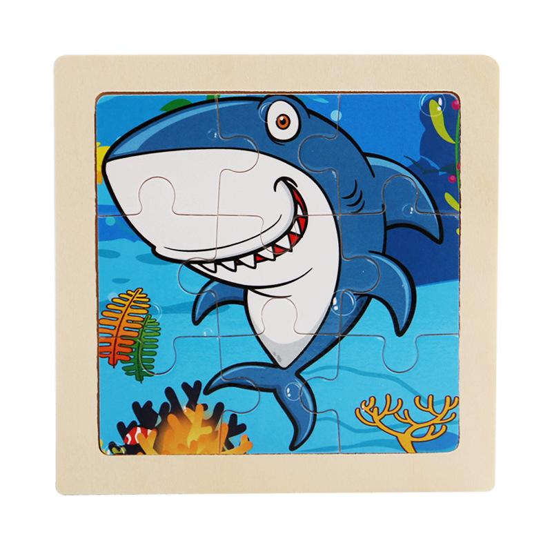 9-Piece Wooden Cartoon Animal Transport Jigsaw Toy for Early Education