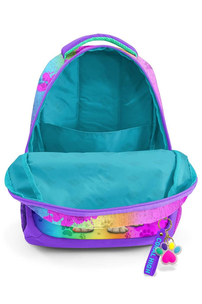 Sac à dos d'école à trois compartiments Coral High Kids à motif chien violet et rose 23649