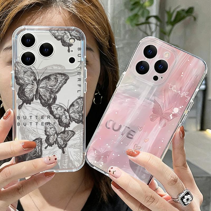 Shockproof Clear TPU Case For iPhone 17 16 Pro 15 14 13 12 Pro Max 11 Transparent Soft Silicone Butterfly Printed Phone Cover
