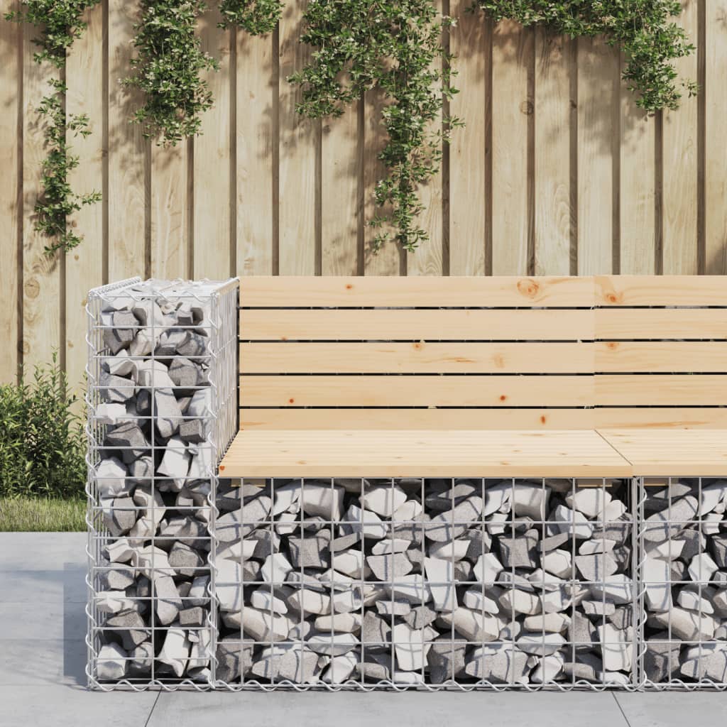 Gartenbank mit Gabione, 92x71x65,5 cm, Massives Kiefernholz