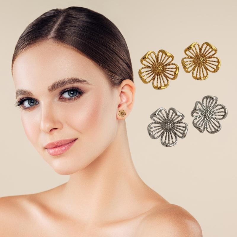Elegant Retro Metal Flower Studs Earrings Hypoallergenically Alloy Lightweight Comfort Jewelry Accessories Gift