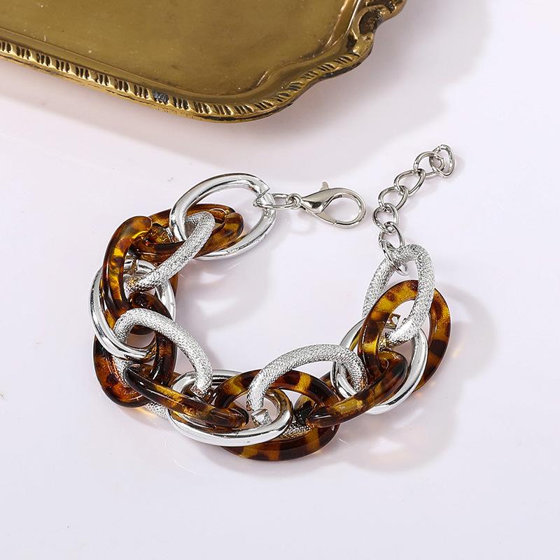 Accessories, Acrylic Leopard Geometric Colored Aluminum Chain Bracelet, Hip Hop Rough Jewelry For Women