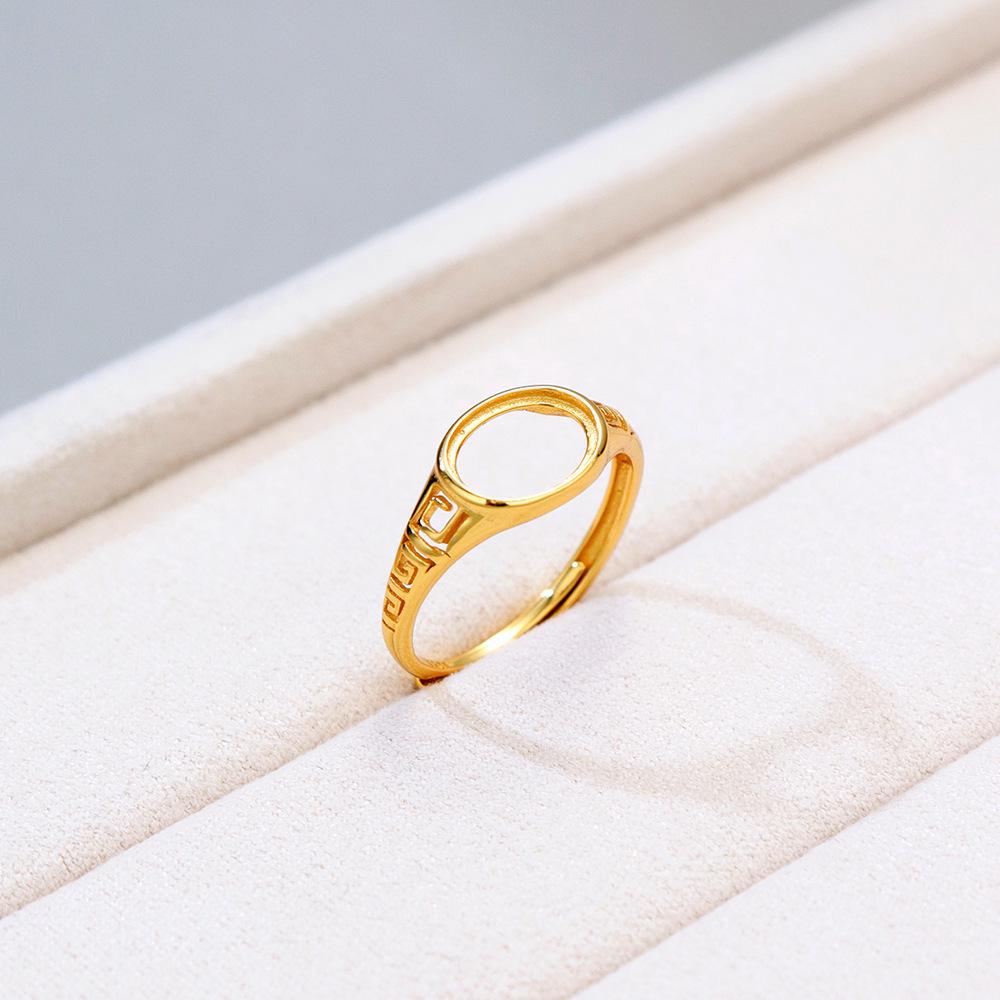 S925 Sterling Silver Gold-Plated Adjustable Oval Ring, Unset and Handmade, Light Luxury Fashion, Exquisite Design, 7*9.