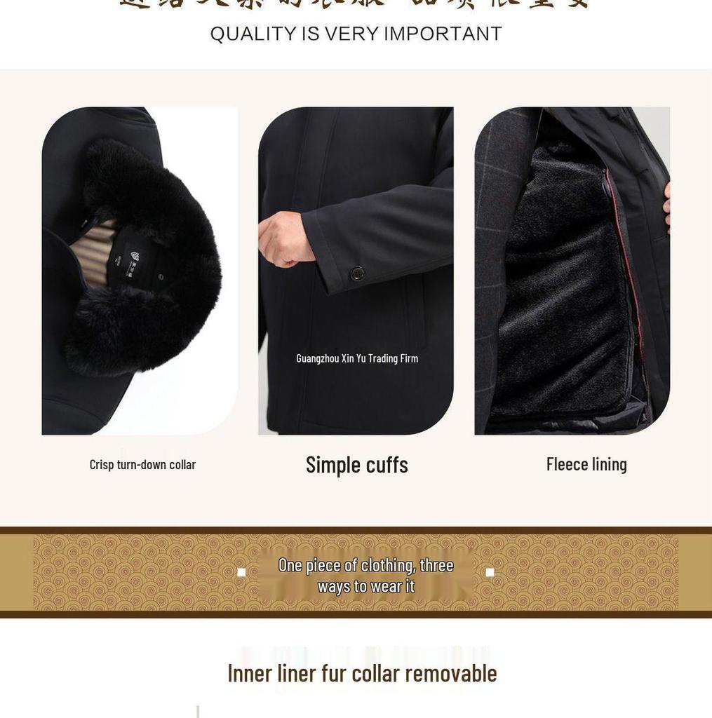 Fleece-Lined Cotton Jacket for Middle-Aged to Elderly Men: Winter Coat for 60, 70, and 80-Year-Olds.