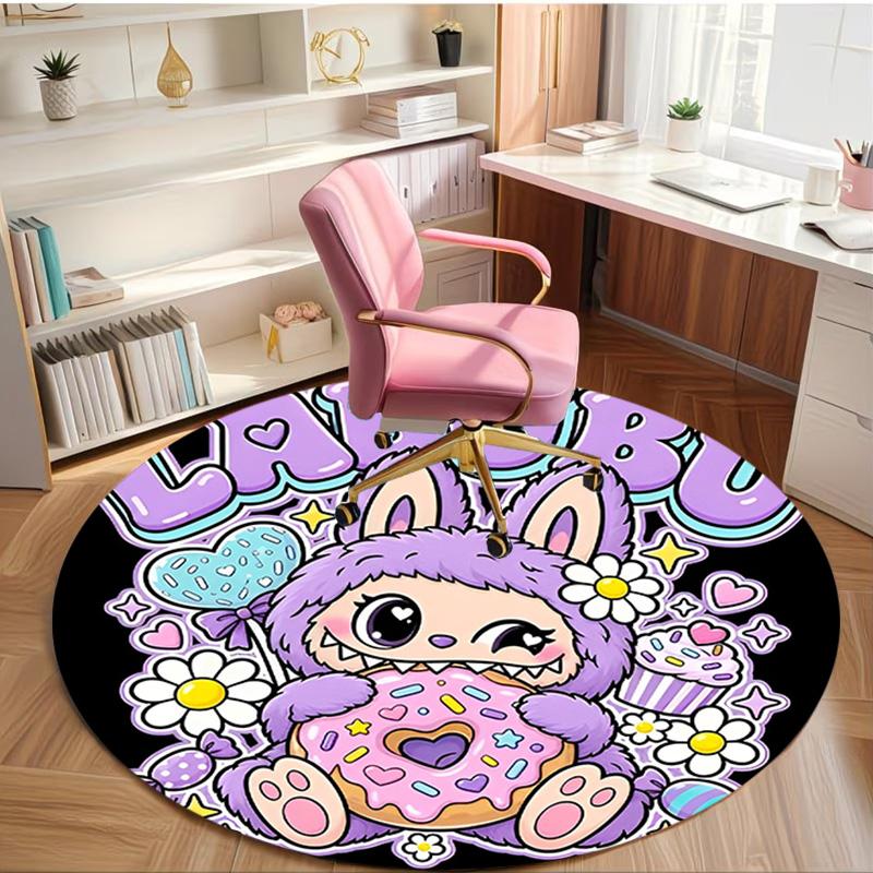 Labubu Print Round Rug, Washable Floor Carpet, For Entryway Dorm Laundry Room Office Study, Home Decor Birthday Christmas Gift