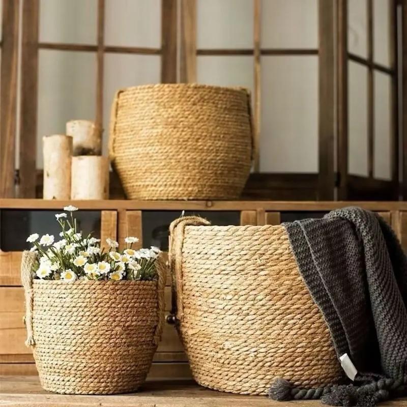 3Pcs Rattan Straw Woven Flower Pot Basket S/M/L Planter Baskets for Garden Terrace Balcony Home Furniture Decor