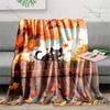 1PC Black cat on fence in autumn  Print Adult Children Warm Blankets Home Travel Car Soft Comfortable Suitable for all seasons