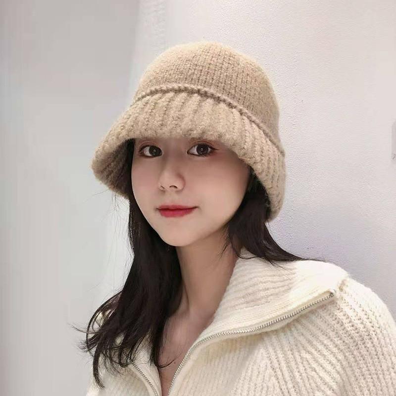 Spring and autumn outdoor warm ear protection wool hand knitted bucket hat