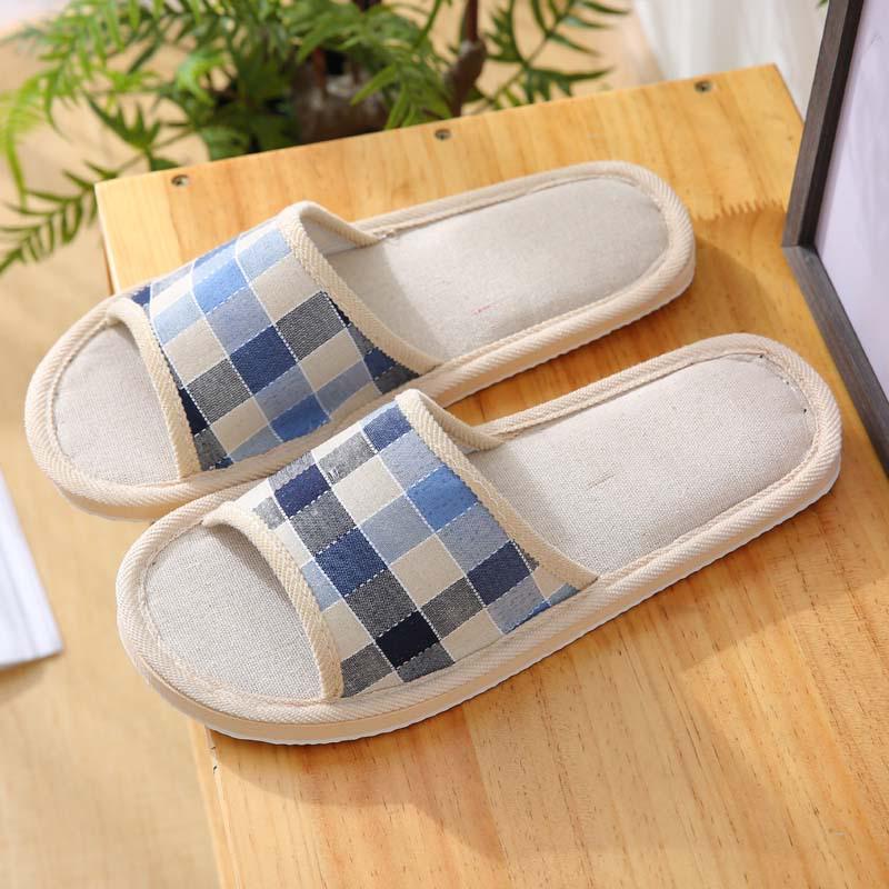 Four Seasons Indoor/Outdoor Plaid Linen Slippers with Non-Slip Foam Sole - Free Gift Included
