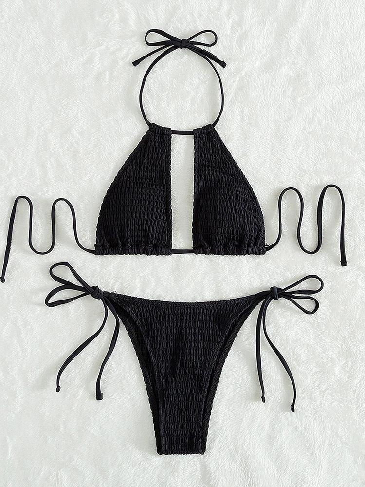 2025 Bikini con Scollo all'americana e Laccetti Laterali a Rete Affumicata Costume da Bagno Donna Due Pezzi Bikini Set Costume da Bagno Abbigliamento da Spiaggia