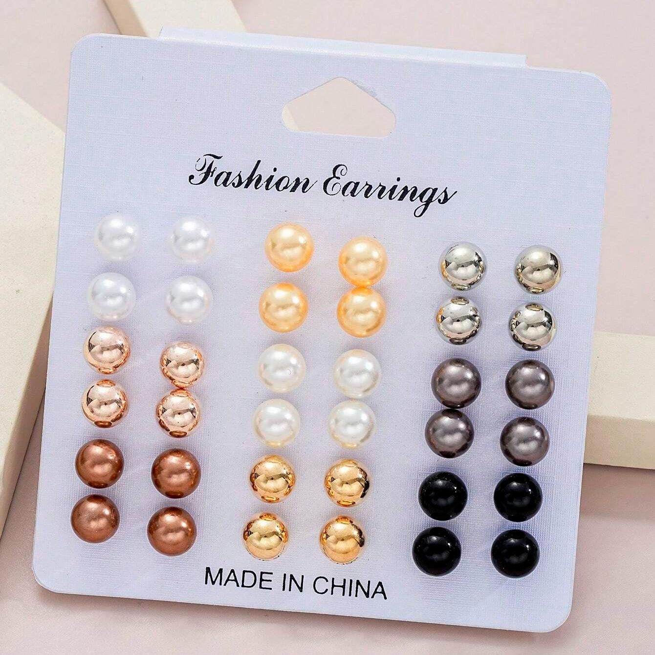

Europe and the United States hot-selling color scholar seven-color pearl rhinestone stud earrings set versatile wear Shi earrings jewelry