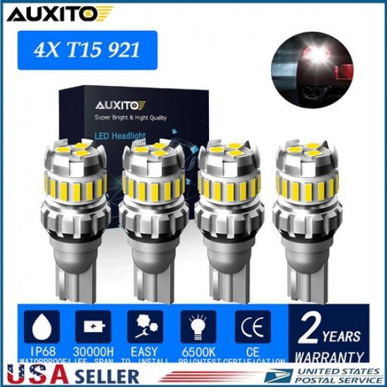 4X AUXITO 921 912 T15 LED Reverse Backup Light Bulb 2400LM 6500K Super Bright