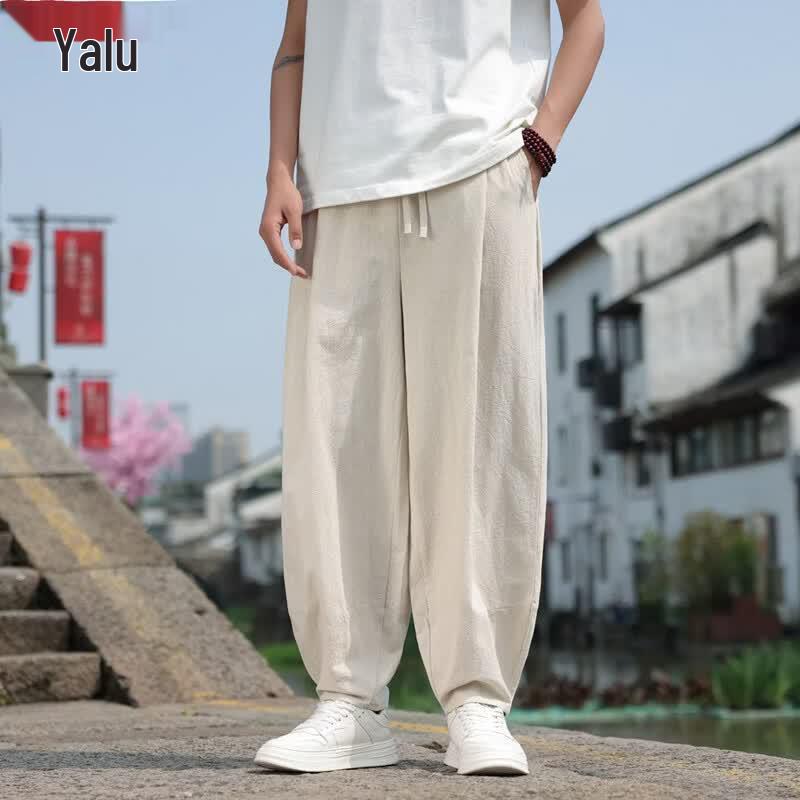 Yalu Men s Summer Chinese Style Loose Linen Harem Pants 5XL