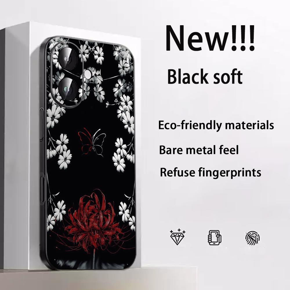 Art Red spider lilys japan design Phone Case For iPhone 17 16 e 15 14 13 12 Plus Mini Pro Max Soft black Shockproof Cover
