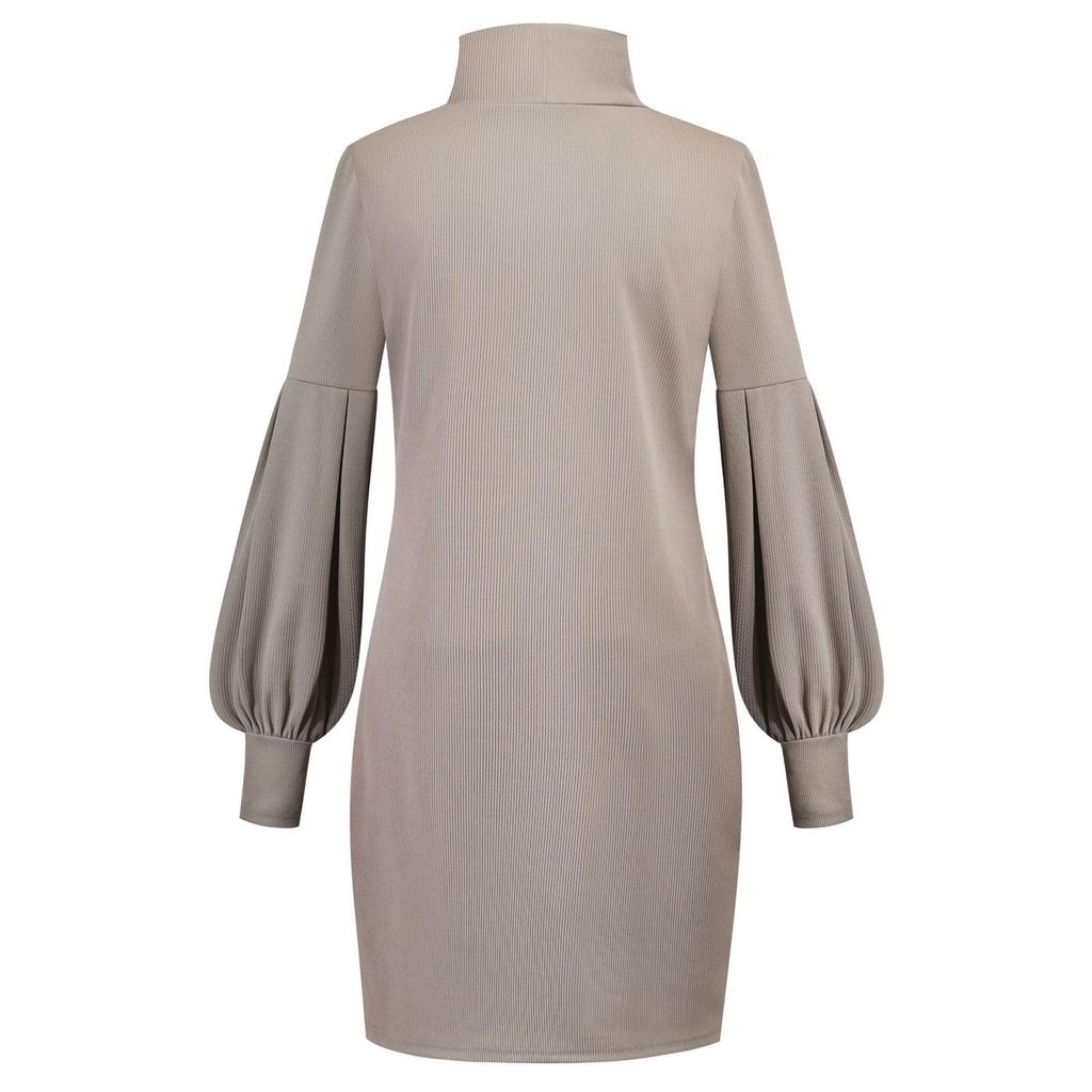 Casual Fashion Women's Thread Solid Color Round Neck Long Sleeve Hip Dress
