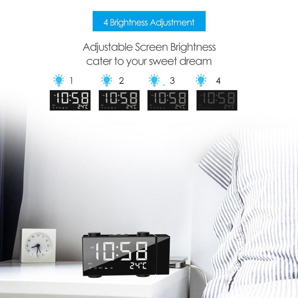 Dijital Çalar Saat Çift Alarmlı Erteleme Fonksiyonlu LED Projektörlü FM Projeksiyonlu Radyo USB/Pille Çalışır