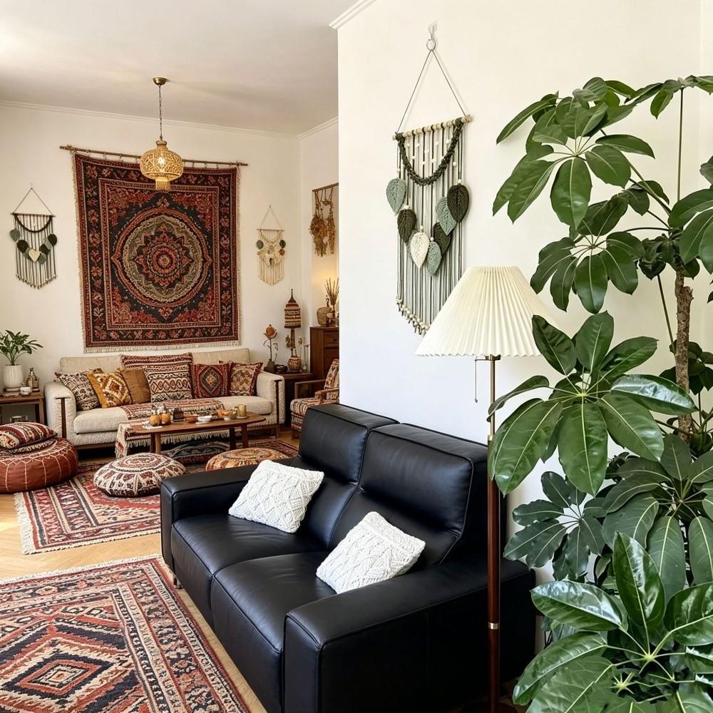 Handmade Woven Macrame Wall Hanging Cotton Rope Boho Wall Decor Leaf Wall Decor Living Room Decor