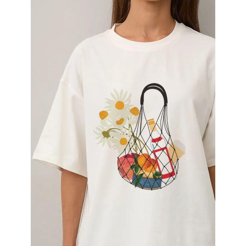 Western Style New Fashion Casual Loose Print All-Match Short sleeve T-shirt Top Printed T-shirt Top