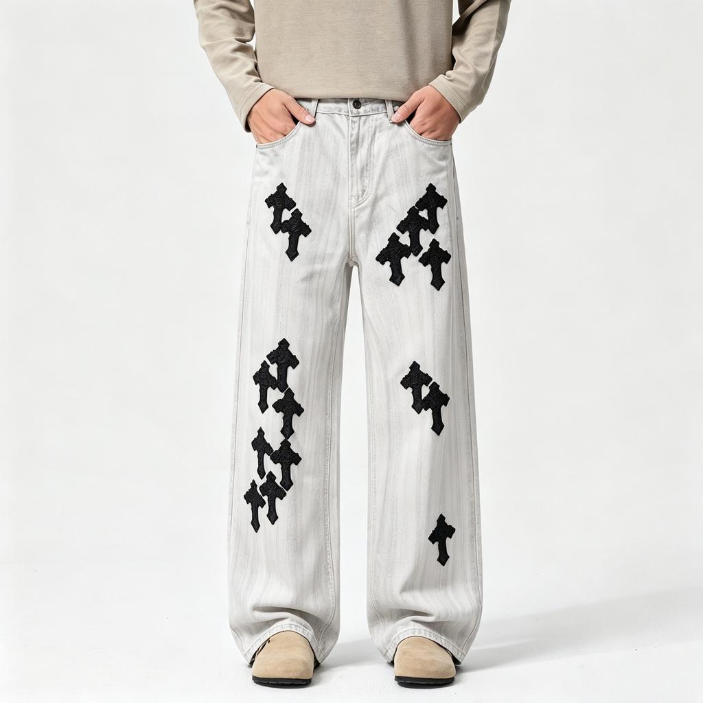 Amerikanische Herren schwarze volle Ladenfarbe Nische Bodenhosen sind schwer und blickdicht High Street Herren und Damen gleiche trendige Jeans