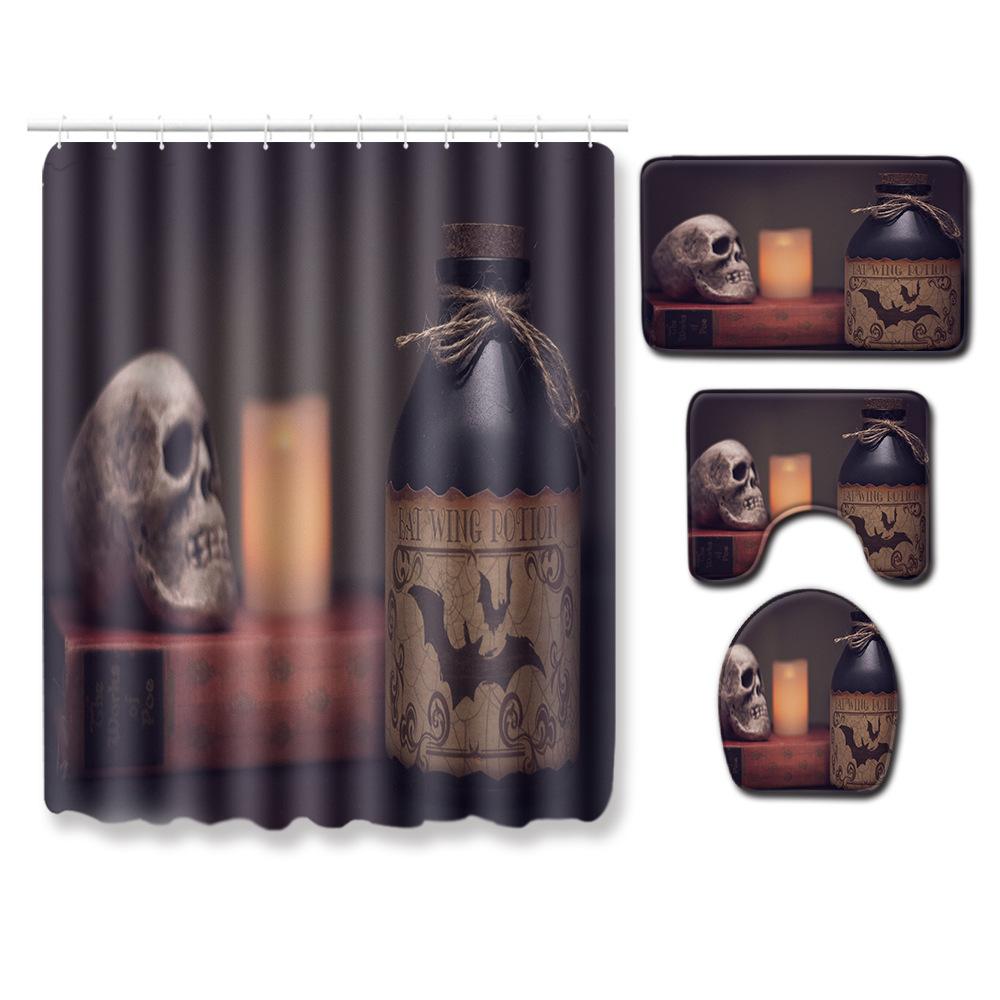 Skull Shower Curtain Floor Mat Combination Four-Piece Set Bathroom Toilet Carpet Shower Room Mat Foot Mat