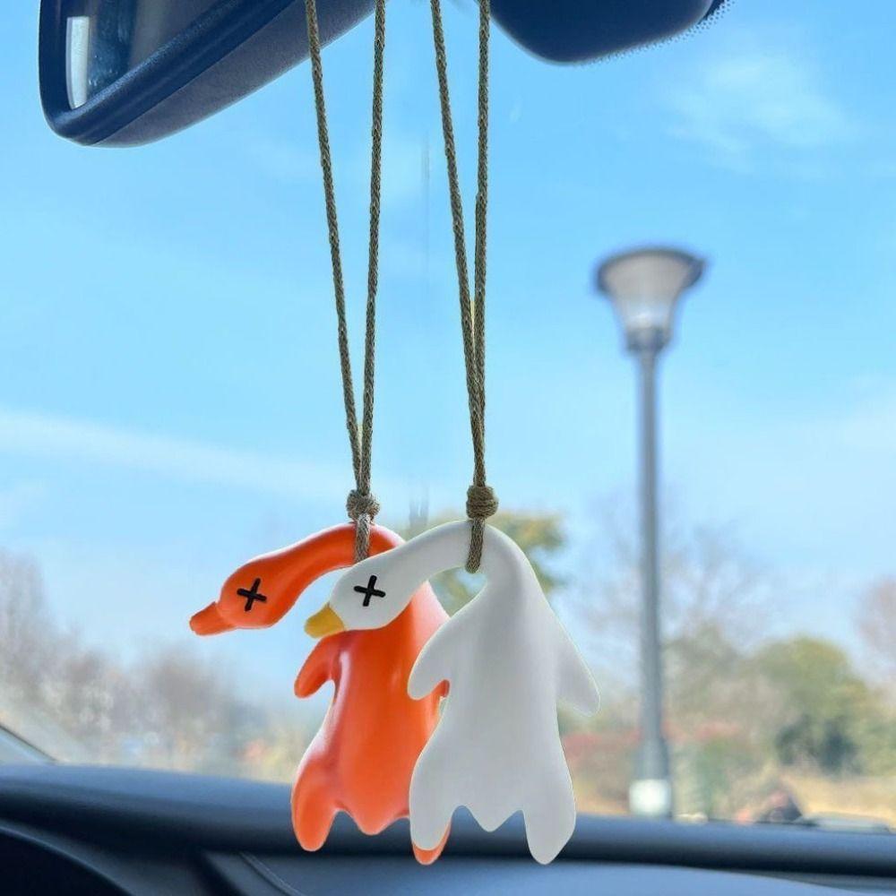 2Pcs Cute Swing Duck Car Pendant Fashion Car Hanging Ornament Color Changing Swing Goose Outdoor