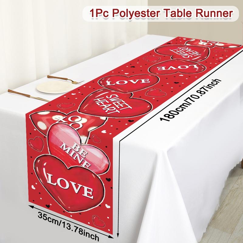 Valentine's Day Table Flag Polyester Sweet Heart Table Runner for Wedding Rose Home Kitchen Dining Table Decorations