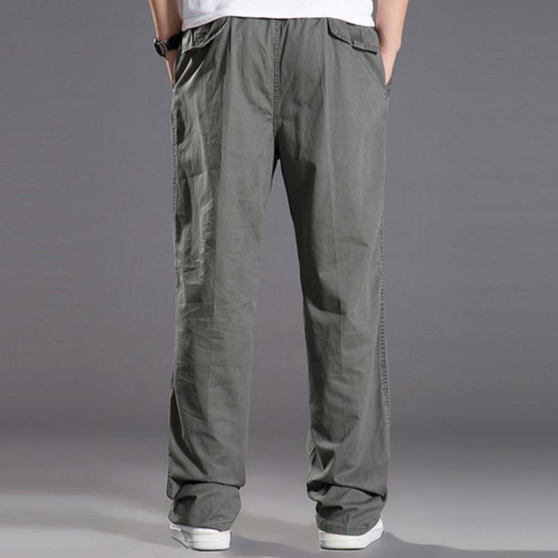 Herren Frühling und Sommer Große Größe Lose Elastische Arbeitshose Fit Joggers Tasche Gerade Hose